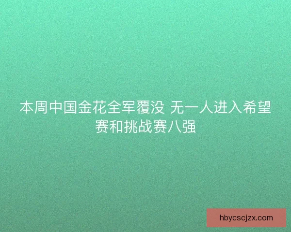 本周中国金花全军覆没 无一人进入希望赛和挑战赛八强