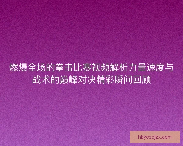 燃爆全场的拳击比赛视频解析力量速度与战术的巅峰对决精彩瞬间回顾
